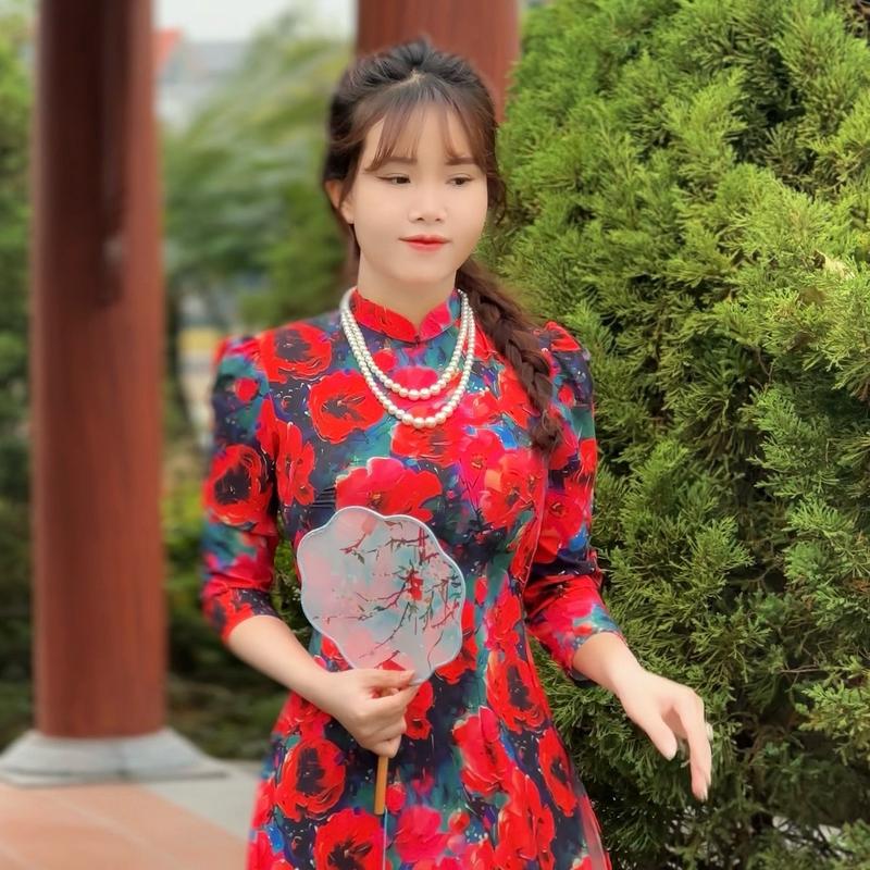 Áo dài lụa nhật mẫu mới Mã T3 Nữ - Hàng chính hãng - Women/ Cổ tròn tay bồng trẻ trung hàng đẹp 2
