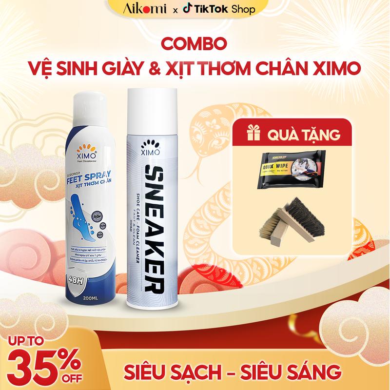 Chai vệ sinh giày Ximo + Xịt thơm chân Ximo + tặng kèm bàn chải lông heo + khăn lau sneak3r 12 miếng Nam