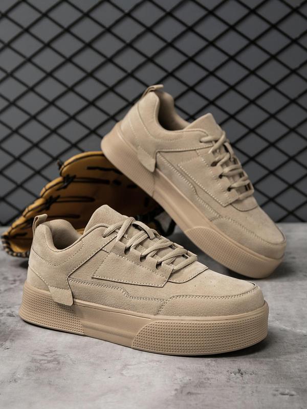 Men's Sporty Minimalist Lace Up Low Top Trainers As Gift, Back To School 2024 Summer Platform Skate Sneakers, Non-slip Boy's Walking Shoes,  Men's Shoes 8