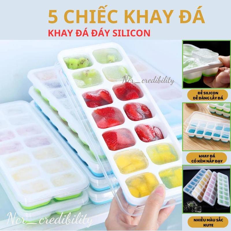 5 Chiếc khay làm đá silicon có nắp đạy khay làm từ nhựa nguyên sinh và silicon