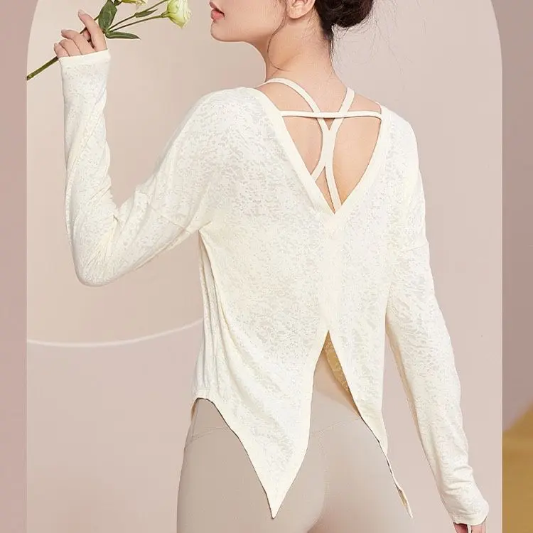 Split Long Sleeve Yoga Clothing Top Women's Fitness Pilates Breathable Quick-Drying Sports plus Size Loose Blouse 2025 New