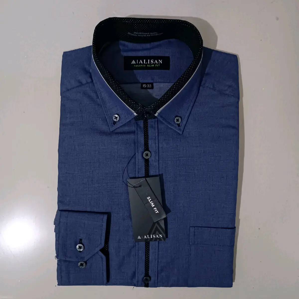 Alisan Kemeja Pria Polos Spesial 3512 Twotone Biru Jeans Lengan Panjang Slimfit