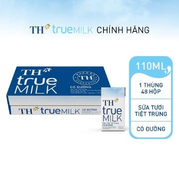 Thùng 48 hộp sữa tươi tiệt trùng có đường TH True Milk 110ml 110ml x 48 Chua sữa tươi vinamilk sữa tươi cho bà bầu sữa true milk cho bầu sua tuoi