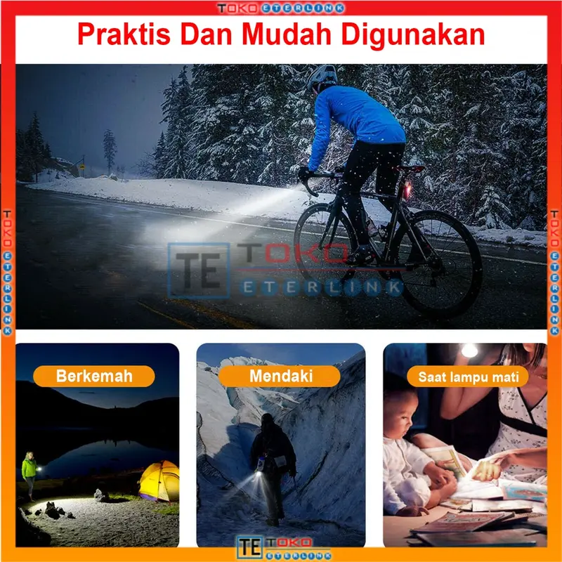 Lampu Depan Sepeda CREE LED 300LM Anti Air Dapat Diisi Ulang Dengan USB Outdoor 7