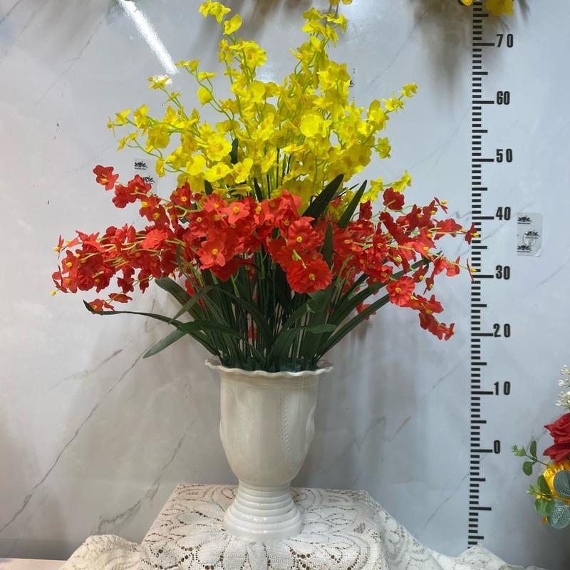 Tặng chậu nhựa( cắm sẵn)20 cành hoa Lan vũ nữ, chất liệu lụa mềm mại , cắm chắc chắn trong xốp cứng, cao 55 cm ,trang trí nhà cửa, decor phòng Decor Bàn Phòng Khách Để Bàn