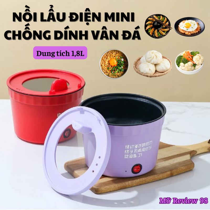 Nồi Lẩu Điện Mini Đa Năng Chống Dính Vân Đá Dung Tích 1,8L, Cốc Lẩu Cô Đơn Hot Có Thể Chiên, Sào, Nấu Mì Dễ Dàng Vệ Sinh Nồi Điện Nấu Ăn