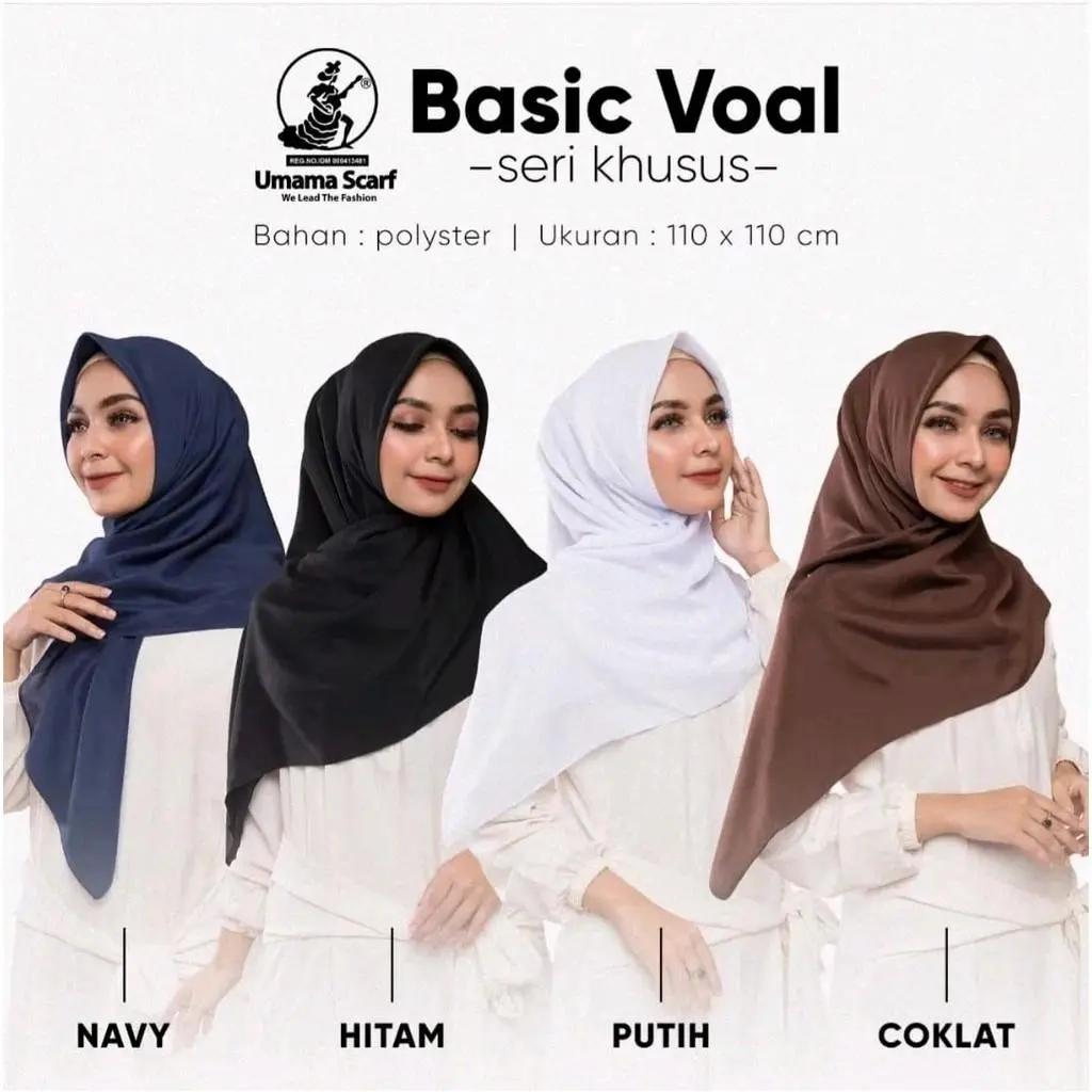 Hijab jilbab kerudung wanita cewek segi empat Basic Voal murah Lembut Square Lembut Muslim