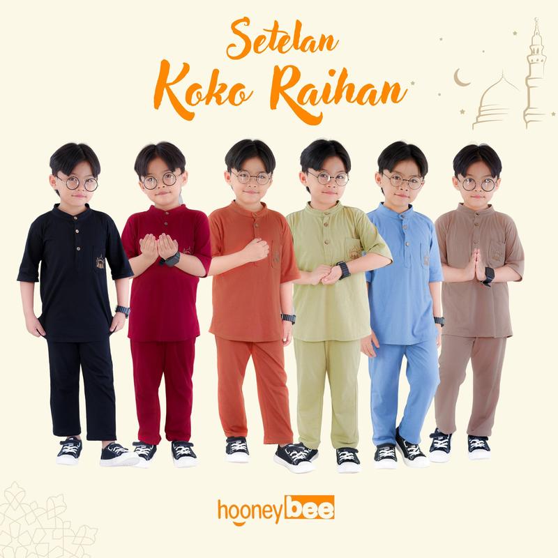 Hooneybee Setelan Koko Anak Cowok Raihan Junior Size 2-10 Tahun Kurta Muslim Baju Katun Pendek 0