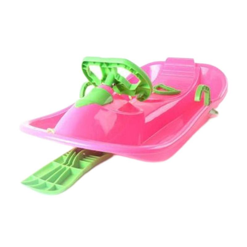 Snow Sled with Steering Wheel and Brake Portable Outdoor Unique for Downhill Versatile Ski Sled for Boys Kids Girls Children 3