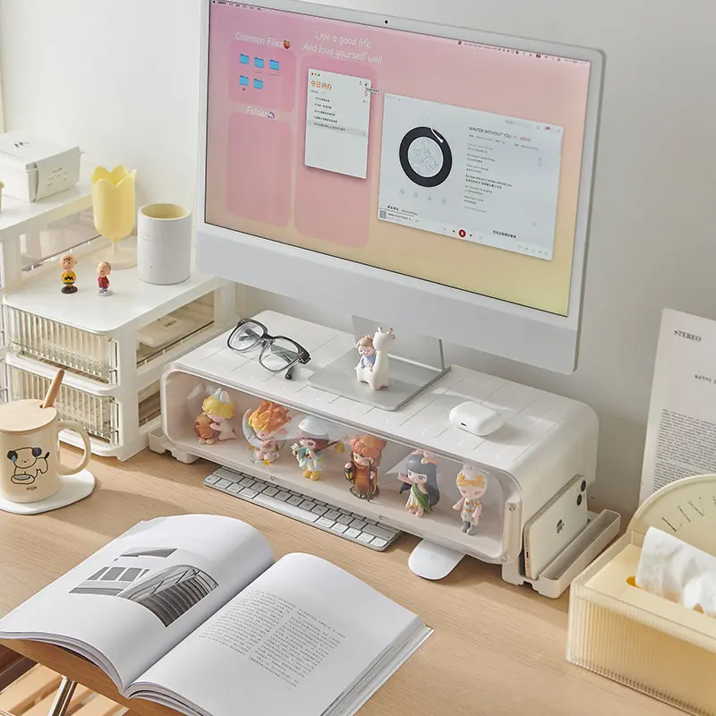Computer Monitor Elevated Rack Pop Mart Hand-Made Display Box Blind Box Storage Box Office Desk Surface Panel Storage Rack