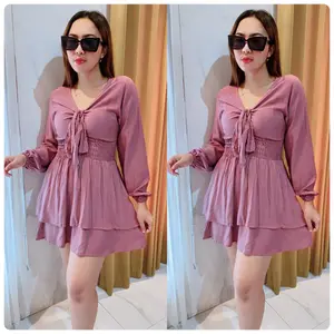 Grosir Natalia | Farah Dress Motif Polos Bahan Rayon Baju  Wanita  Pendek  Simple Casual Busui  Midi