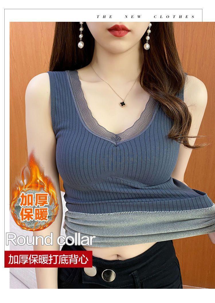 Product Introduction of Thời trang nữ，Áo Vest Ấm Áp, Thời Trang, Dành Cho Mùa Đông Của Phụ Nữ, Có Đệm Ngực, Lót Lông Cừu, Dày Dặn, Thích Hợp Cho Học Sinh Mới, Kiểu Dây Đeo, Không Đường May, Mỏng Vừa Vặn, Áo Lớp Nền dễ phối đồ 1