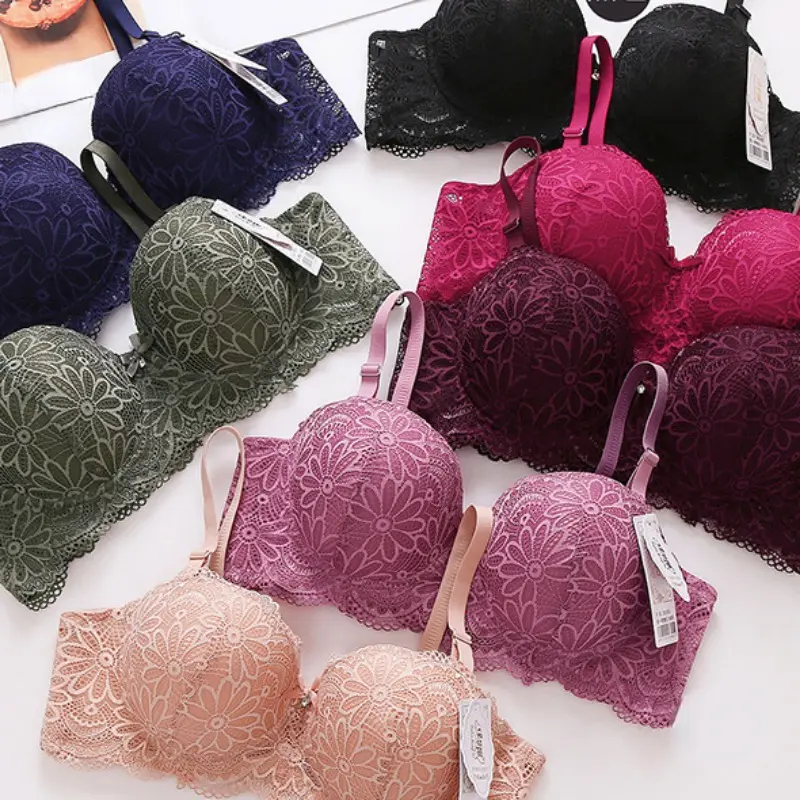 Lace Bra Solid Color Women Half Cup Underwired Gathering Underwear Ladies' Soft Breathable Elegant Casual Bralette