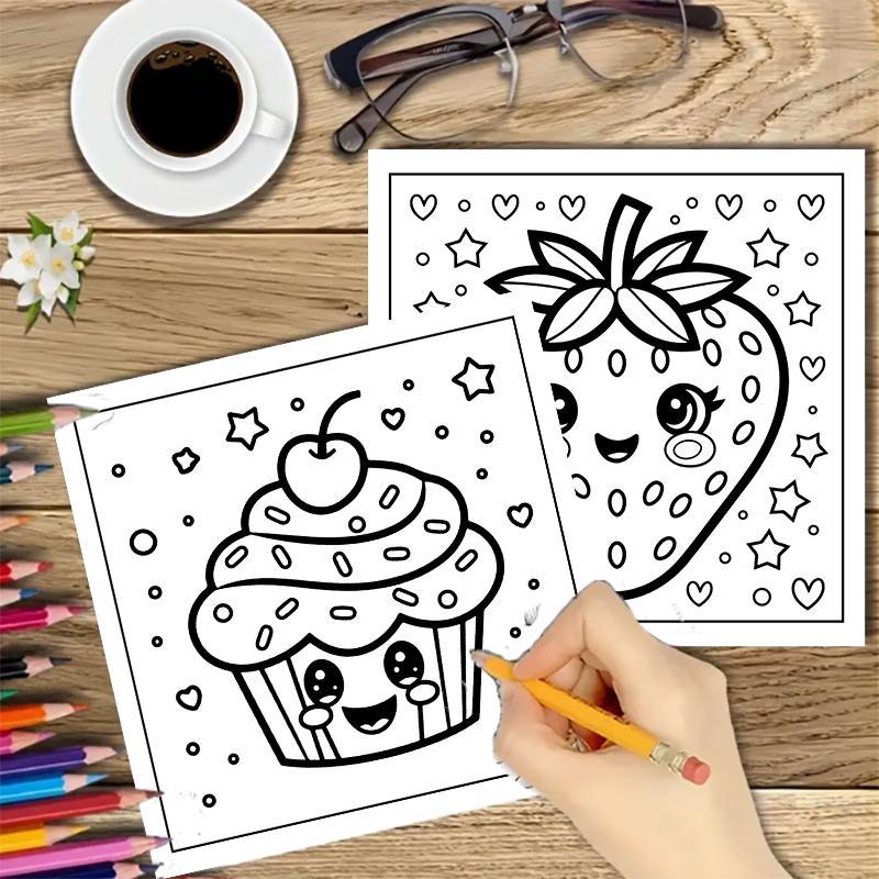 Product Introduction of Pizza Pattern Coloring Book, 1 Count Pizza Pattern Coloring Book, Stress Relief Coloring Book for Friend Kids Students 5