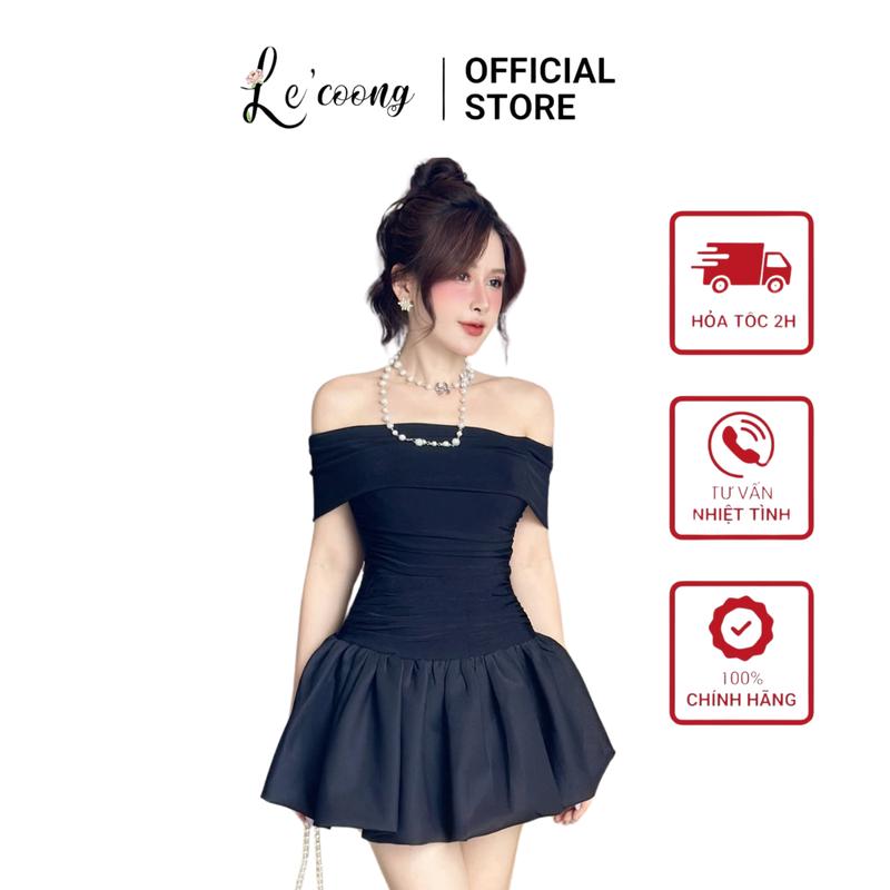 Váy Đẹp Dáng Ngắn Chân Váy Bí LECOONG V617 Đầm Tiểu Thư Trễ Vai