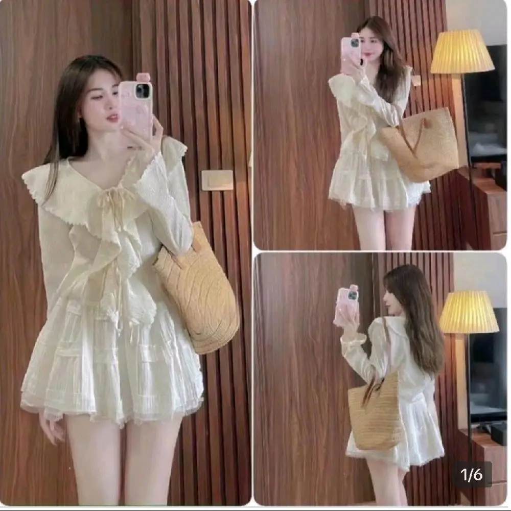 Set váy ren cổ bèo cho cô nàng dịu dàng _Nữ Women Áo
