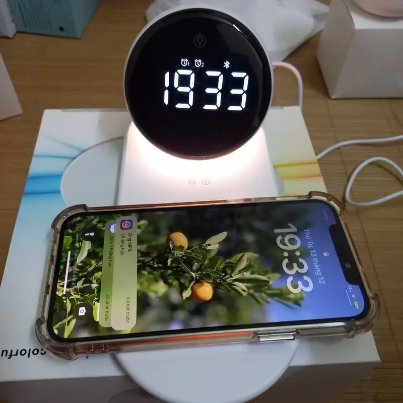 Đế Loa Bluetooth + đồng hồ - kết hợp sạc không dây 15w và đèn ngủ Nghe Nhạc Củ Loa 7