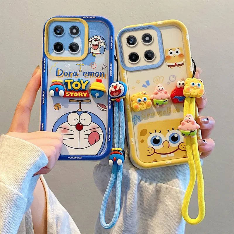 For Realme 11 4G Case Silicone Shockproof Hand Rope For Realme 11 4G RMX3636 Casing 3D Stereo Doll Cartoon Colorful Soft Edge Protective Cover Phone Case With Lanyard