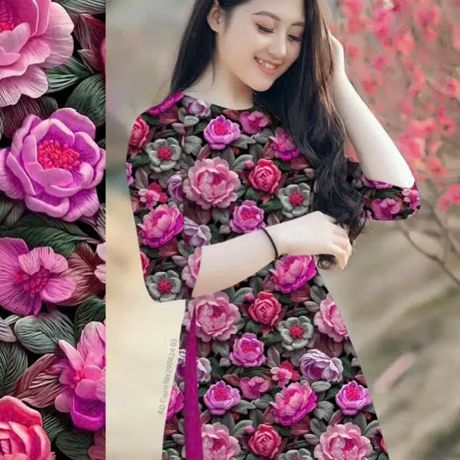 Áo dài hoa nhÍ đẹp cao cấp  mềm mịn  giãn nhẹ Mặc đẹp   thiết kế tà A  phom đẹp dáng chuẩn bay tà