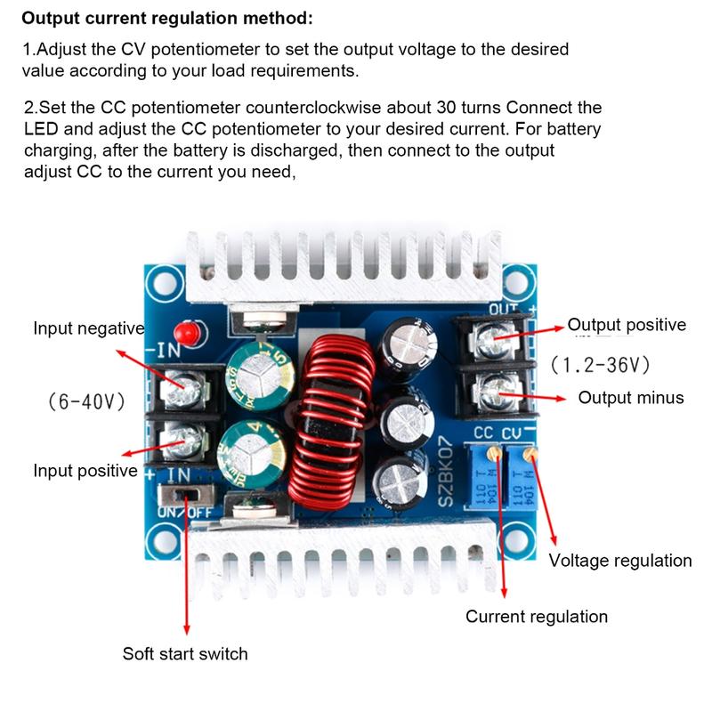 20A 300W Adjustable Steps Down Converter  6-40V to 1.2-36V Voltages Regulator 5