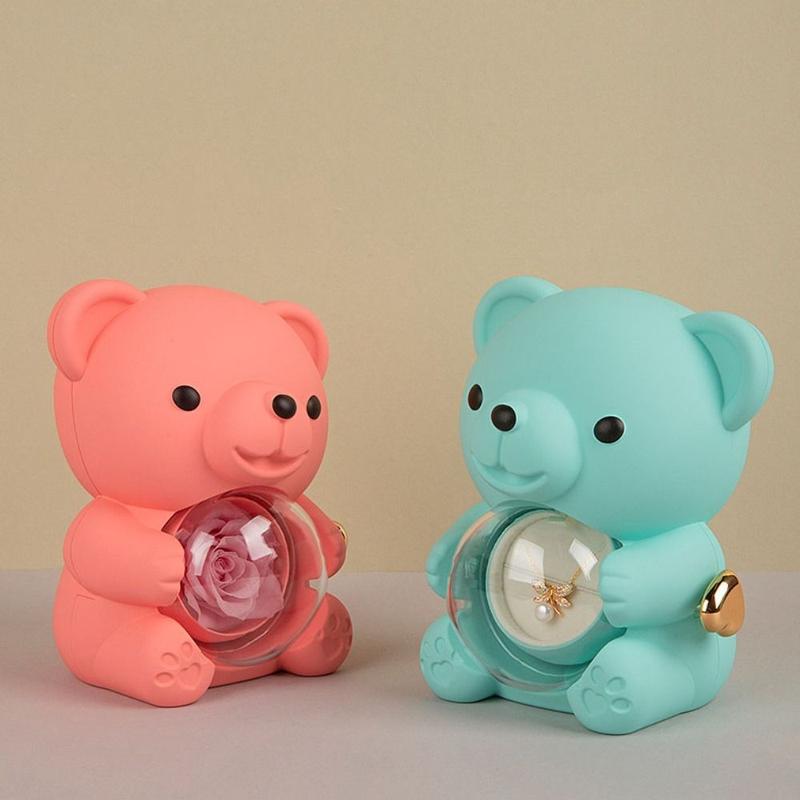 Product Introduction of Creative Rotating Rose Box Red Soap Flower Bear Gifts Box Necklace Storage Pink Ring Gift Case For Women 12