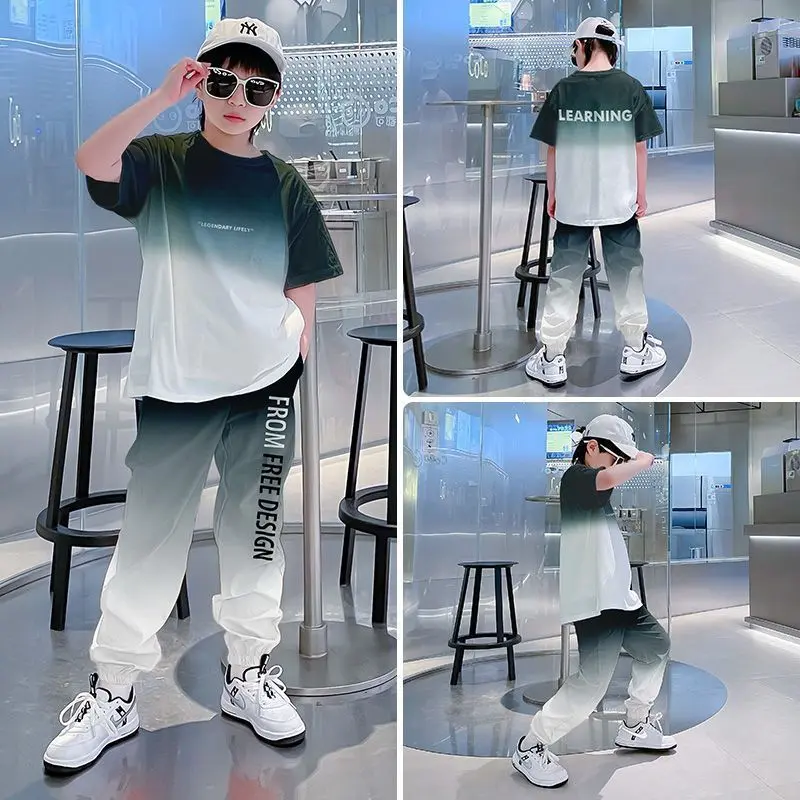 ชุดสูทเด็กผู้ชาย ยอดนิยม แขนสั้น 5 ชิ้น สำหรับเด็ก เสื้อผ้าหน้าร้อน 4 ชิ้น มาใหม่ 7 ขนาดกลางและใหญ่ เด็กอายุ 12 ปีหล่อ ชุดสูทสองชิ้น