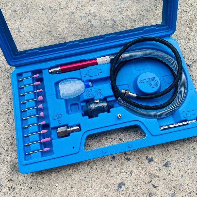 Bộ máy mài hơi dạng bút mini cầm tay, với 10 đầu đá mài nhỏ gọn, thiết kế dạng bút