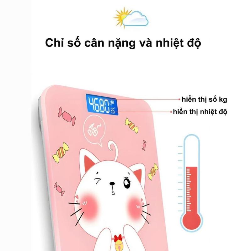 Cân Điện Tử Sức Khỏe Mèo Hồng Tiện Dụng, Cân Bếp Gia Đình Dùng Pin Aaa Bền Đẹp Dễ Dùng Max 180kg 4