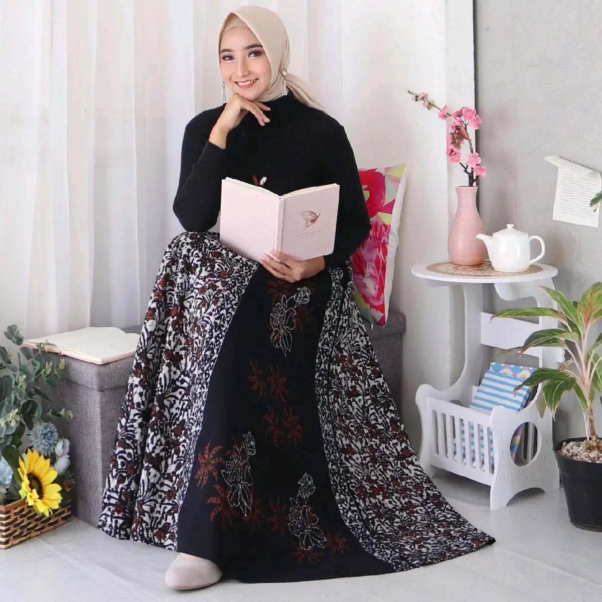 rok payung batik cap Katun Bunga