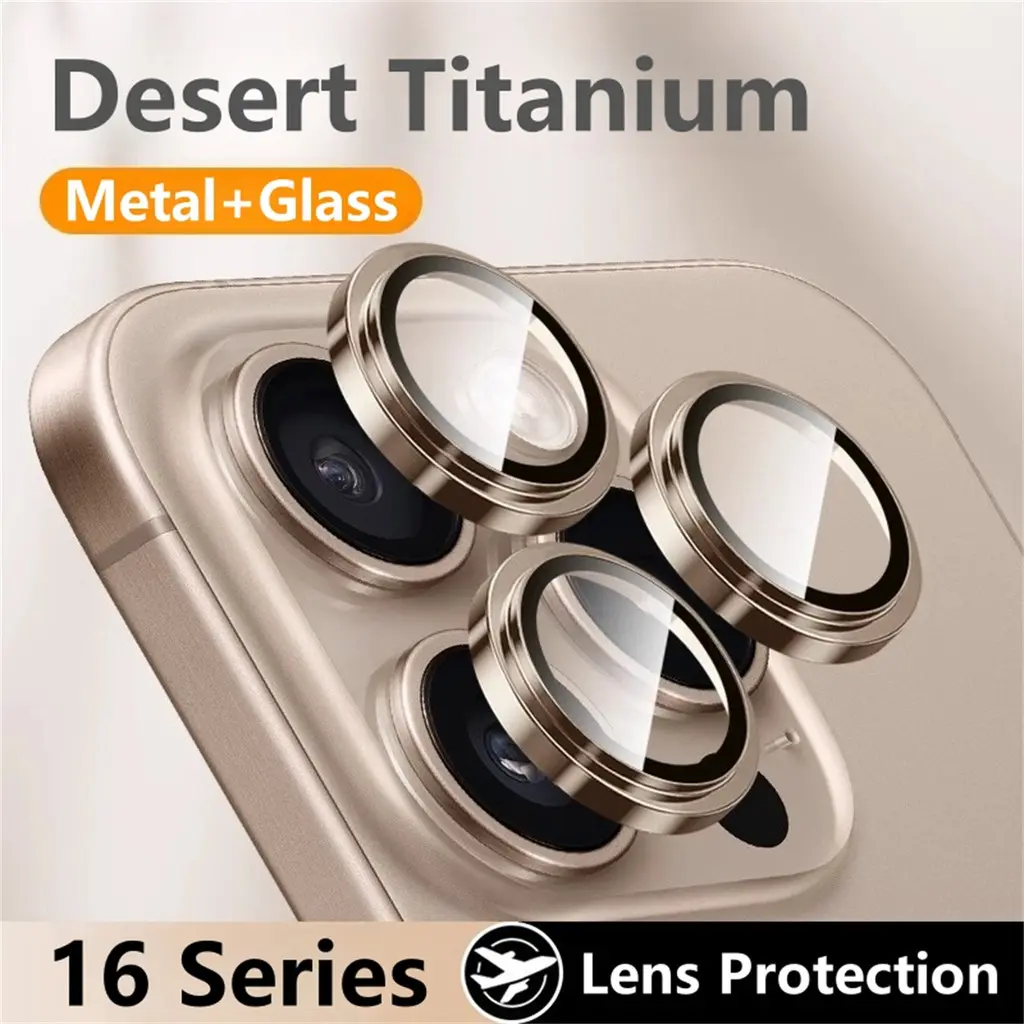 Desert Titanium Color for IPhone 16 Pro Max Metal Ring Camera Lens Protectors for IPhone 11 12 13 14 15 Pro Max Plus Mini Glass Camera Lens