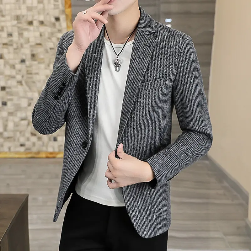 Bộ Đồ Sọc, Hàng Mới Về Mùa Thu Và Mùa Đông, Phong Cách Thường Ngày Thích Hợp Cho Đám Cưới Và Chú Rể, Thời Trang Hàn Quốc, Bộ Đồ Phù Rể Nam, Giao Hàng Một Mảnh 2