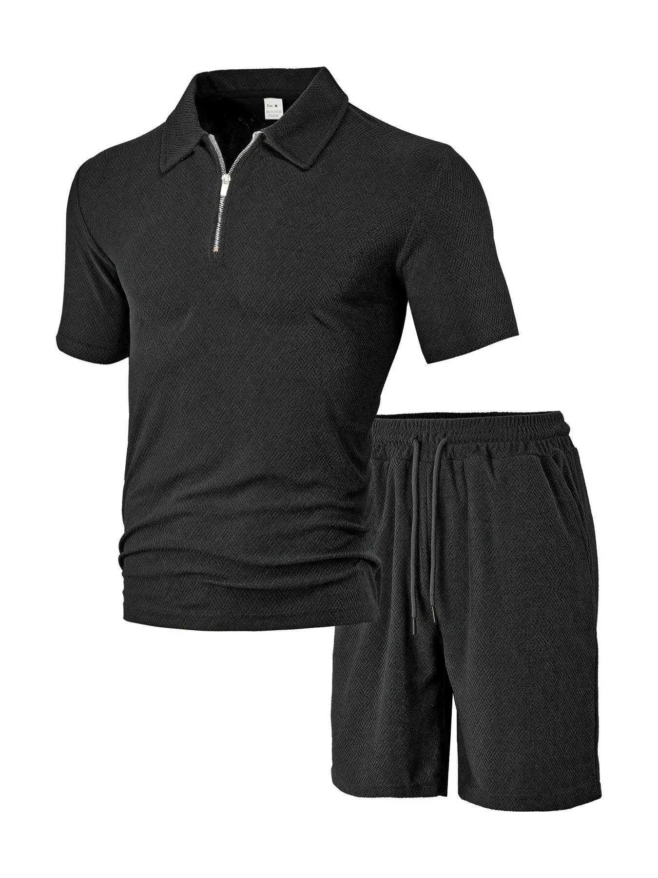 Two-Piece Set Men's Solid Jacquard Short Sleeve Tee & Shorts, Regular Fit Casual Round Neck T-shirt & Track Shorts, Summer Clothes Set for Men