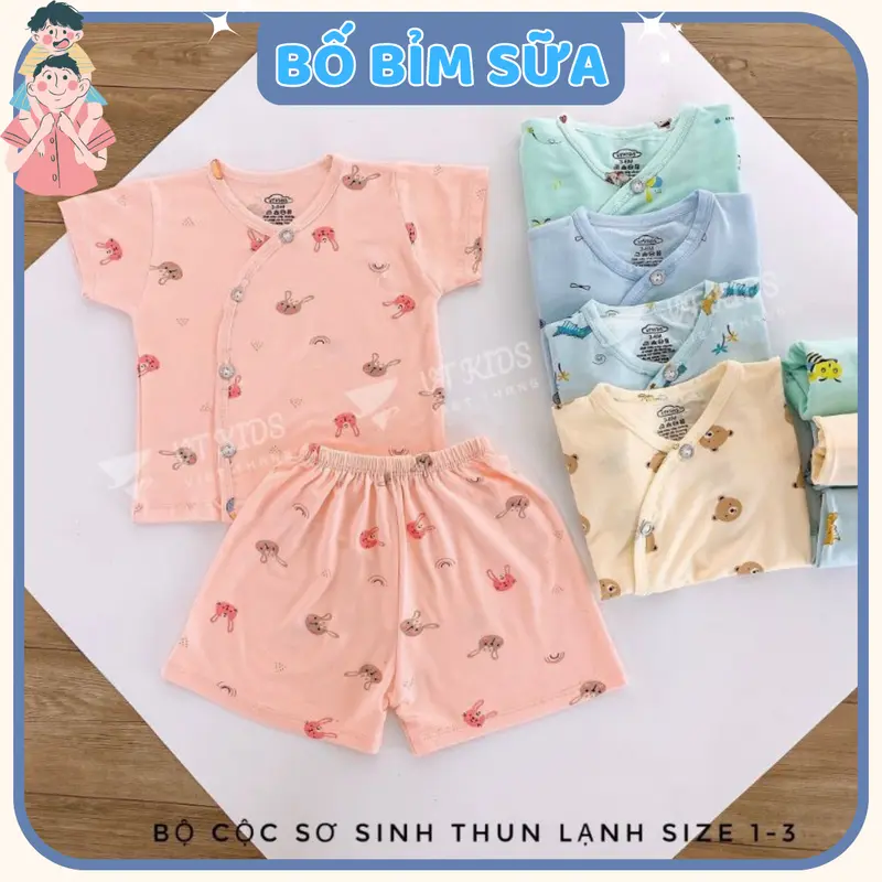 (Set 3 - 5) Bộ quần áo sơ sinh cộc tay màu VT in họa tiết, chất thun lạnh hàn quốc cho bé sơ sinh CL04 size 0-9 tháng set  đồ 0