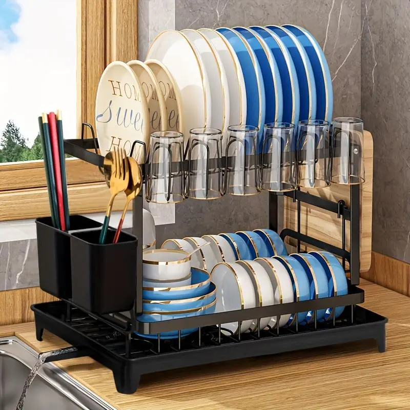 Kitchen Dish Drying Rack, 1 Count Large Capacity Bowl Drain Rack, Household Tableware Storage Rack, Kitchen Accessories, Practical Kitchen Gadget
