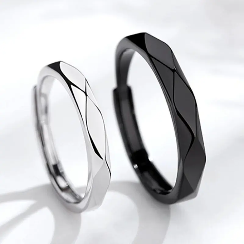 1 Pair Simple Couple Rings For Women Men Black Silver Couple Goth Ring Luxury Opening Finger Ring Lover's Jewelry Gifts