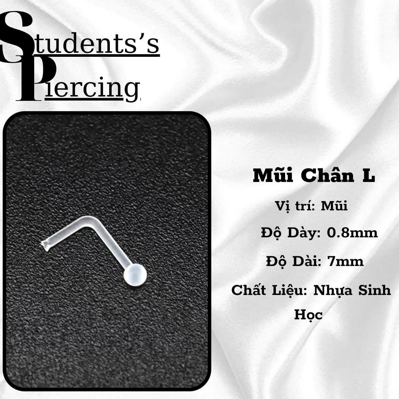 01 Chiếc khuyên mũi chân L  nhựa sinh học trong suốt giấu lỗ - An toàn lành tính cho da