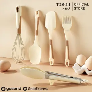 Tomoji Set Peralatan Masak Silikon 5 in 1 | Spatula, Whisk, Kuas Oles, Scraper, Tongs Anti Panas Food Grade