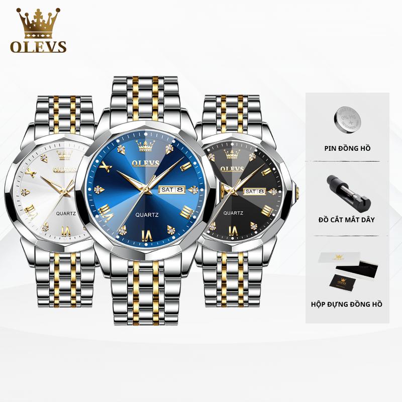 Đồng Hồ Pin Nam Chính Hãng Cao Cấp OLEVS - 9931 Dây Đeo Tay Chất Liệu Thép Không Gỉ Chống Nước 3ATM Size 41MM