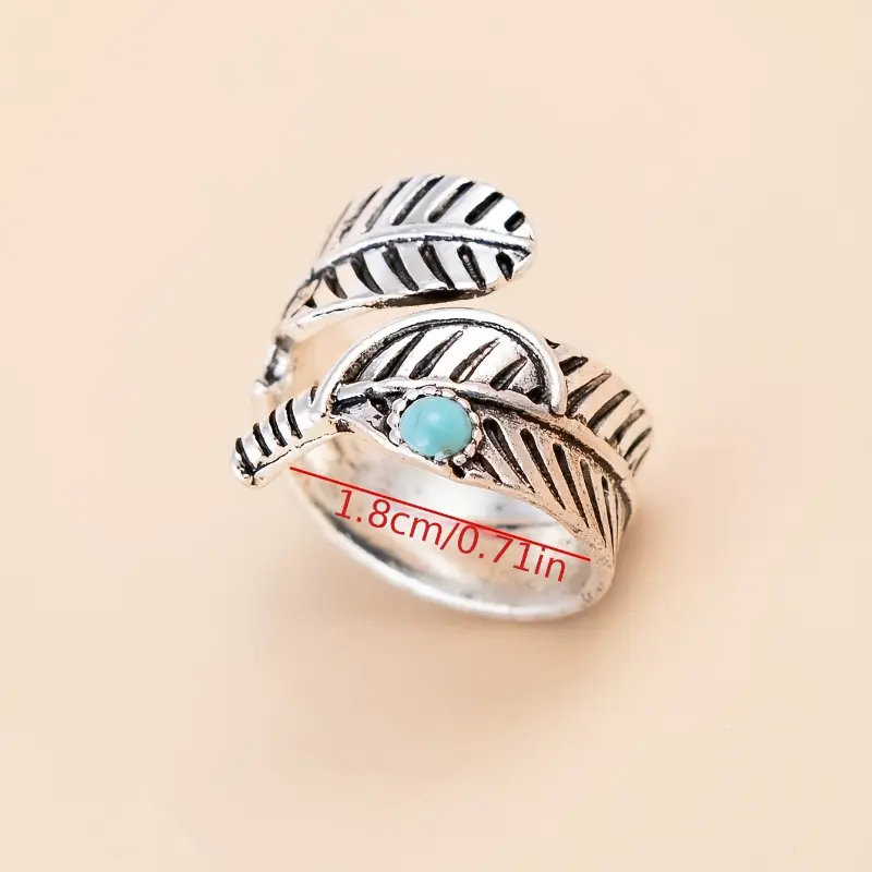 Vintage Feather Leaf Turquoise Ring 3