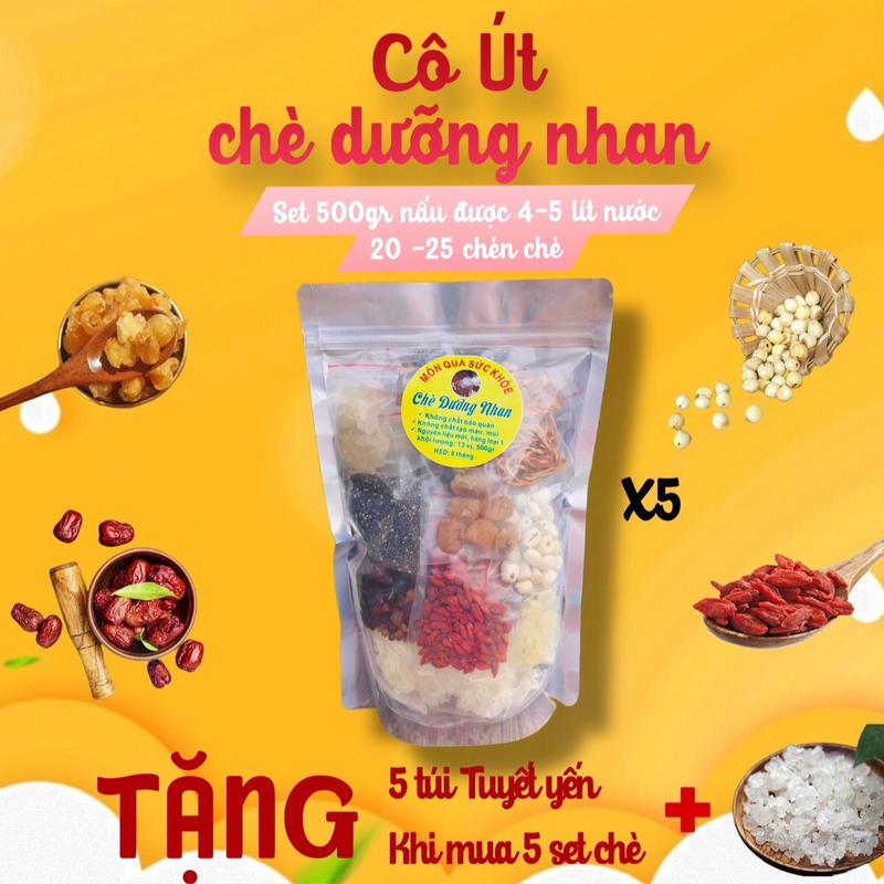 Combo 5 sét-2,5kg, mỗi sét 500gr, chè dưỡng nhan 14 vị, nấu 20-25 chén 1 sét-cô út chè dưỡng nhan  Sen Nước Trà Tea Trà Nho Nhãn