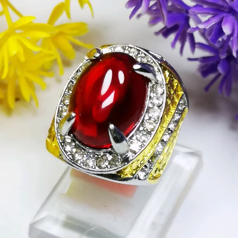 Batu Cincin Akik Merah Siam Kristal Ring Titanium Anti Karat Siap Pakai Good Quality 2