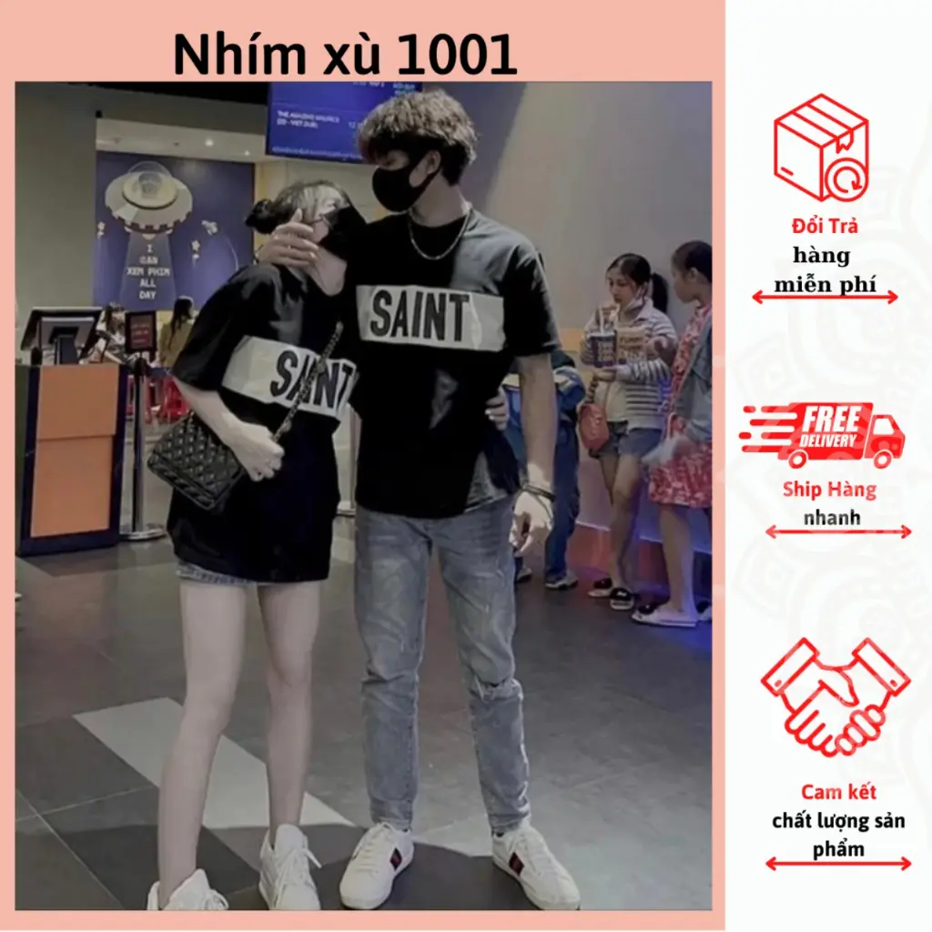 Áo thun in chữ SAINT  mặc áo phông cặp đôi nam nữ thời trang cá tính chất lượng 240GMS Sản phẩm