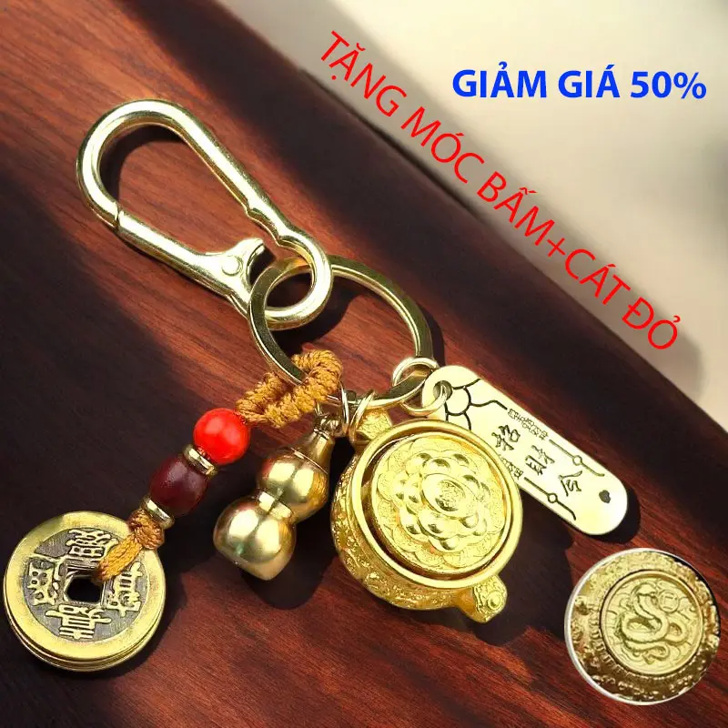Móc Khóa Bình Bát Tụ Bảo(Size Lớn) 4 Món Tặng Kèm Móc Bấm Hợp Kim Và Cát Đỏ.