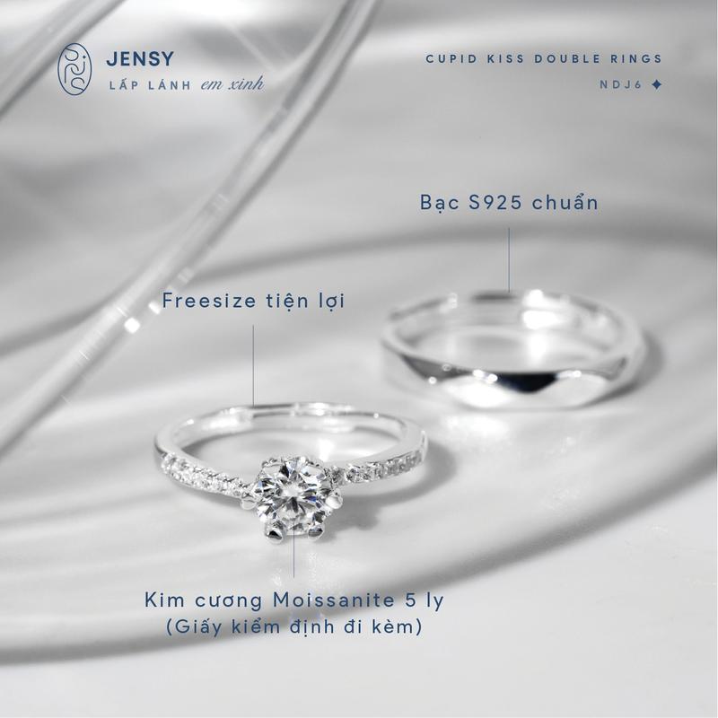 Product Introduction of Nhẫn Đôi Bạc Nam Nữ Tình Yêu Cao Cấp JENSY Gắn KC Moissanite Kiểm Định GRA "Cupid Kiss" NDJ6 4