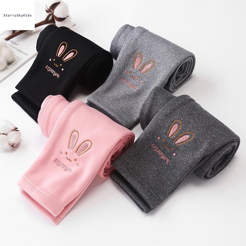 Quần Cotton, Ấm Áp Mùa Đông, Có Lớp Lót Nhung, In Hình Hoạt Hình, Phong Cách Hàn Quốc, Dành Cho Bé Gái, Chiều Dài 90-135CM 0