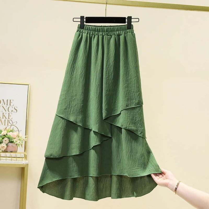 Quần Áo Nữ, Phong Cách Mùa Hè, Ngoại Cỡ, Cô Gái Đầy Đặn, Thời Trang, Sành Điệu, Hợp Xu hướng, Thường Ngày Và Thoải Mái, Họa Tiết Bất Đối Xứng Giả Hai Lớp, Váy 3