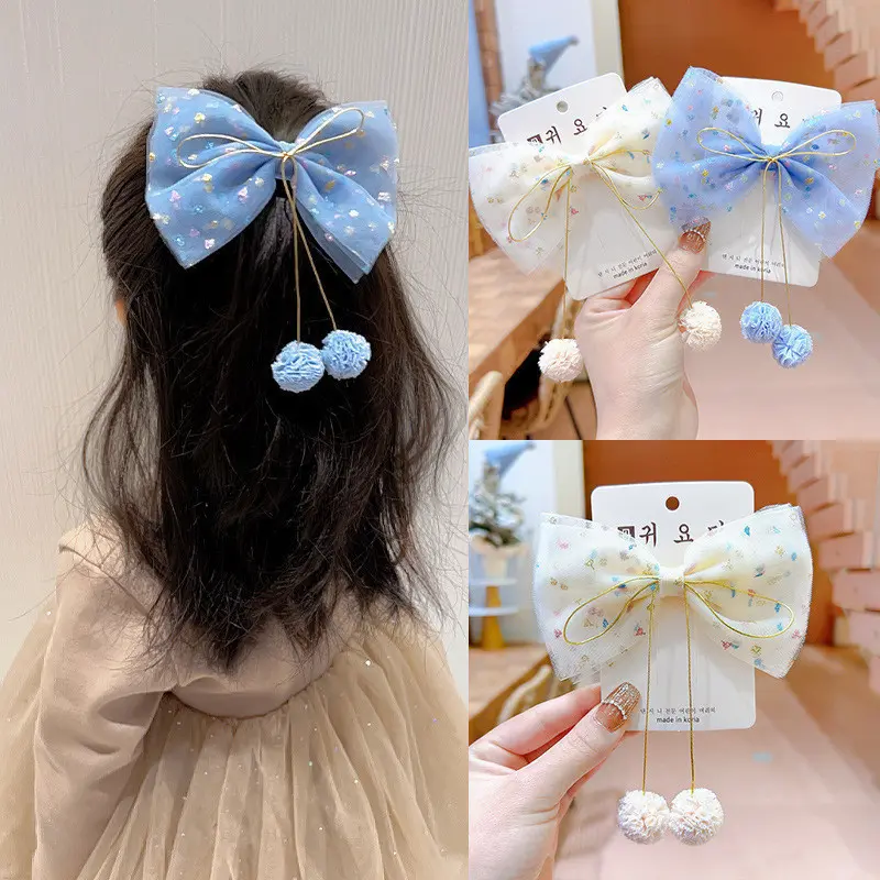 ED - JEPITAN RAMBUT ANAK PITA POMPOM STYLE KOREAN PRINCESS  / AKSESORIS RAMBUT ANAK LUCU