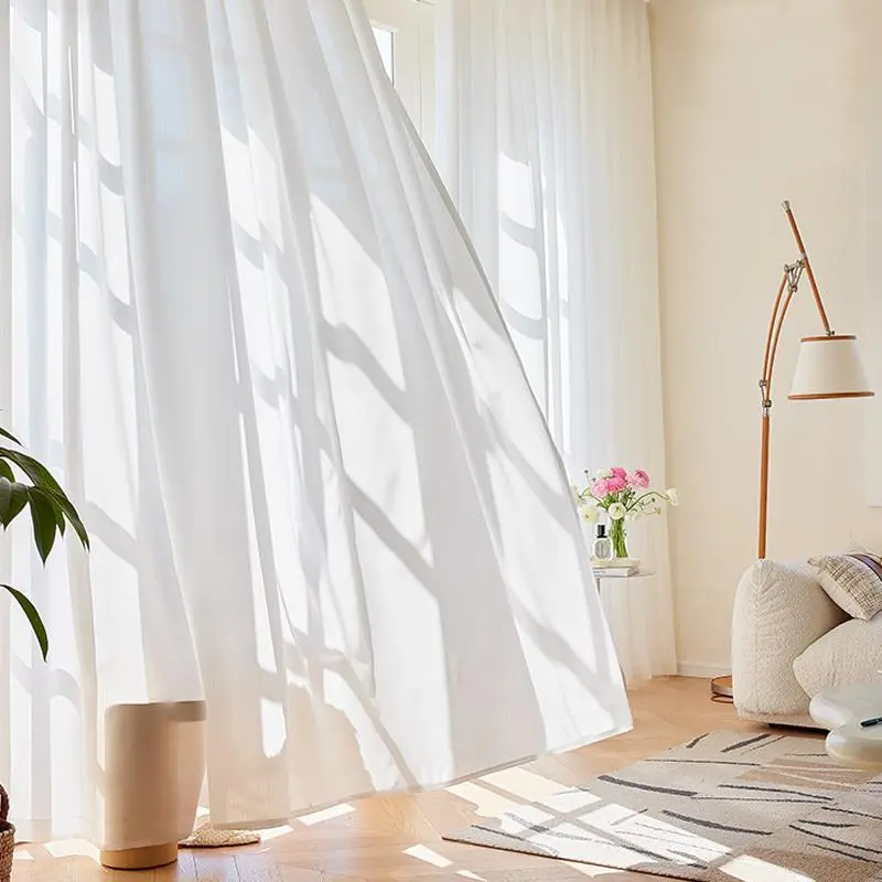 Solid Color Sheer Curtain without Rod, 2pcs Soft Voile Tulle Window Drapes with Rod Pocket, Home Decor Translucent Decorative Curtain for Living Room, Bedroom, and Kitchen