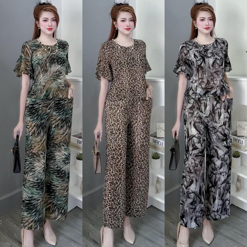 BD412 SET BỘ NỮ VẢI VOAN CẮT 2 LỚP ÁO TAY LOE KÈM QUẦN DÀI QUA GỐI CHO NỮ - Size M.L.XL.2XL.3XL