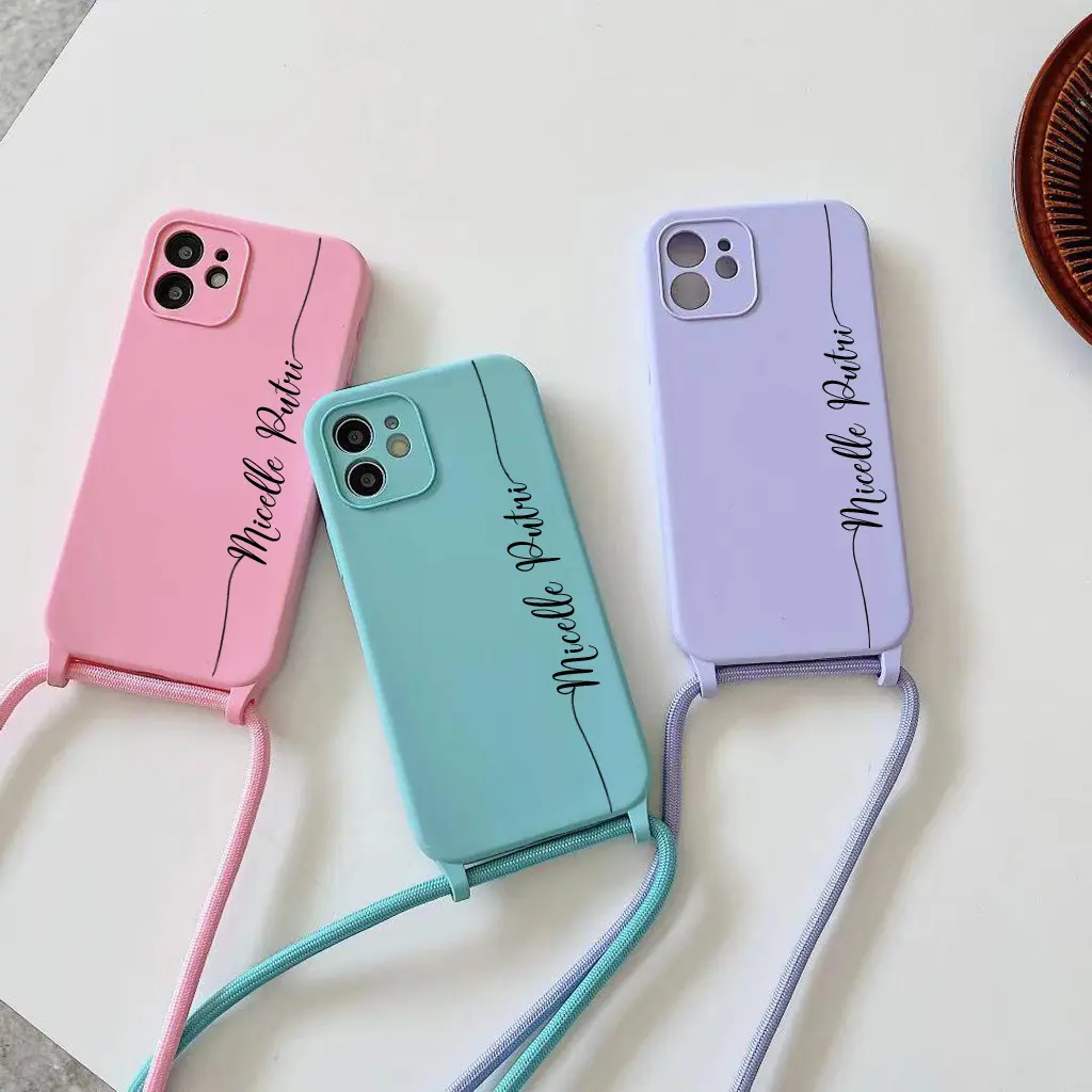 Case Macaron Custom Nama + Tali for Op*o, S*msung, V*vo, Xi*omi, iph*ne, Re*lme, Infin*x Black Softcase